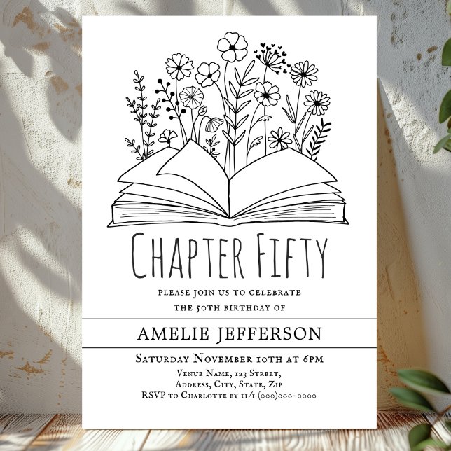 Vit minimalistisk Bok 50:e födelsedag Inbjudningar (Skapare uppladdad)