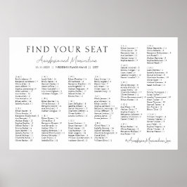 Vit Minimalistisk Bröllops Alfabetisk Sittplatskar Poster