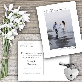 Vit minimalistisk bröllopsfotografi Spara datum Meddelande Vykort