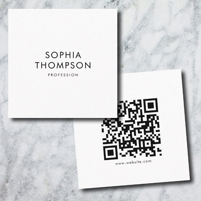 Vit, minimalistisk enkel fet QR-kod Fyrkantigt Visitkort (White Minimalist Simple Bold QR Code Square Business Card)