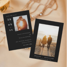 Vit, minimalistisk, enkel fotosvart Spara datumet Inbjudningar