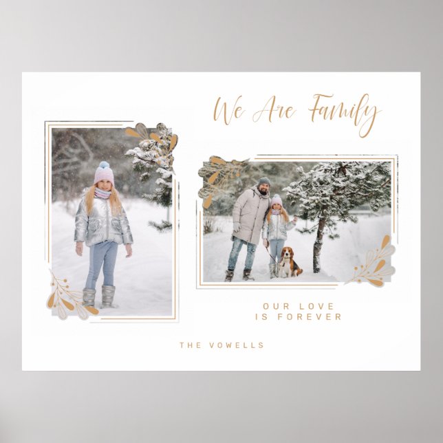 Vit Minimalistisk Familj 2 Bilder Fancy Guldgrenar Poster (Framsidan)