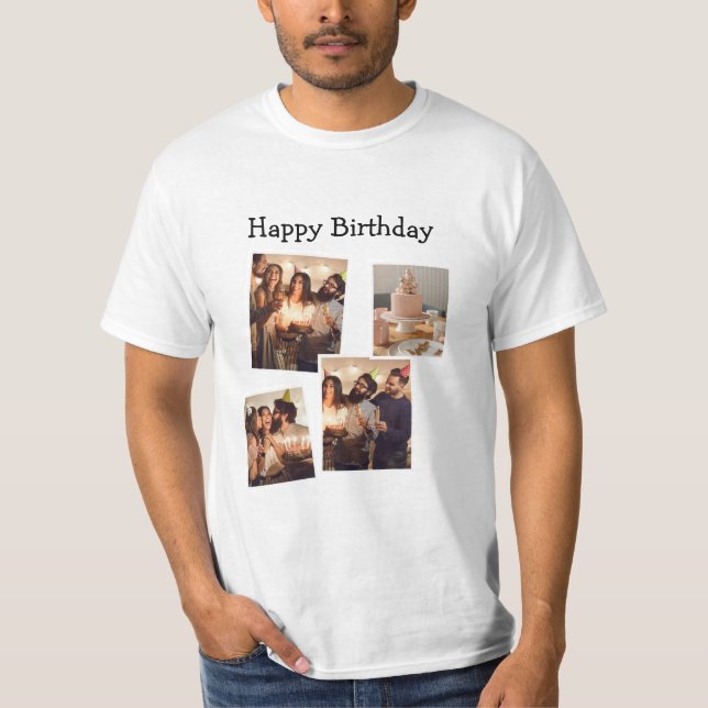 Vit, minimalistisk födelsedagsfotosamling T-Shirt (Framsida)