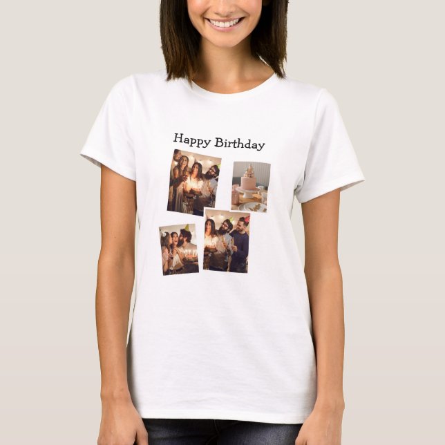 Vit, minimalistisk födelsedagsfotosamling T-Shirt (Framsida)