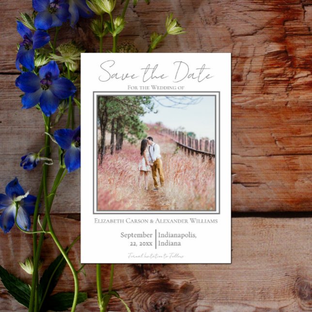 Vit minimalistisk fotografering Spara datum Datumet (White Minimalist Photo Save the Date)