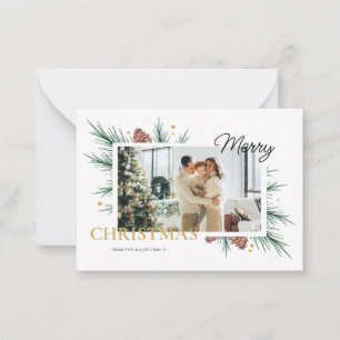Vit minimalistisk fotoram Merry Christmas Print Anteckningskort