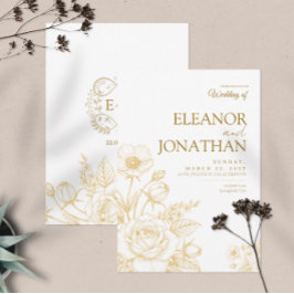 Vit minimalistisk gul blomster elegant bröllop inbjudningar