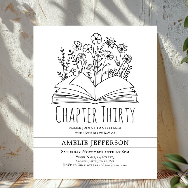 Vit, minimalistisk inbjudan till Bok 30års födelse (Skapare uppladdad)