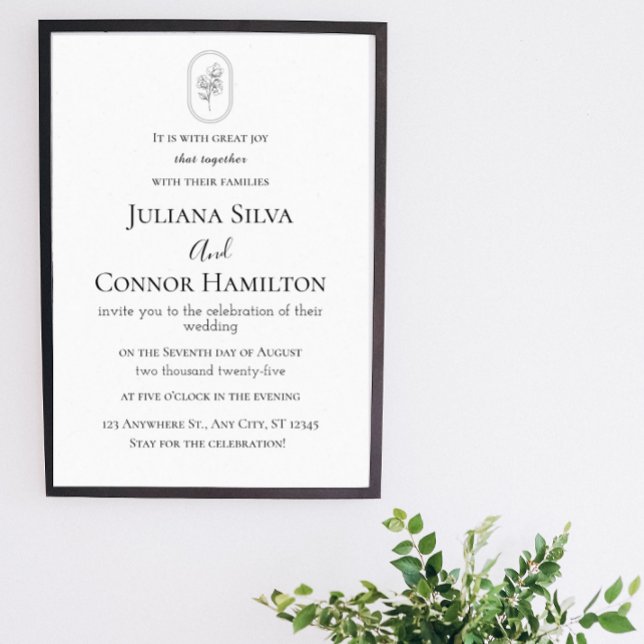 Vit, minimalistisk, klassisk bröllopsinbjudan inbjudningar (Skapare uppladdad)