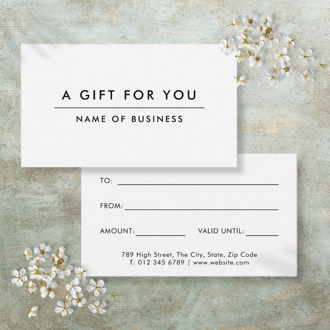 Vit minimalistisk modern presentkort anteckningskort (White Minimalist Modern Gift Certificate Note Card)