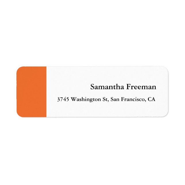 Vit minimalistisk modern ren Orange Returadress Etikett (Framsidan)