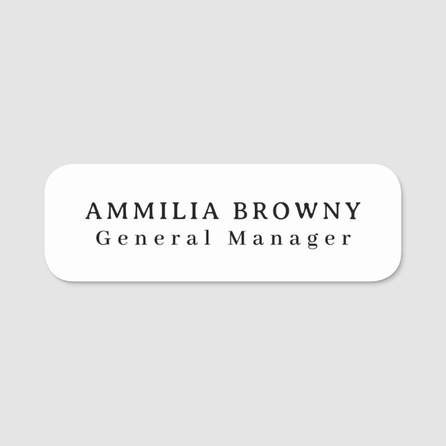 Vit minimalistisk | Modern ren Professionell Namnbricka (Framsida)