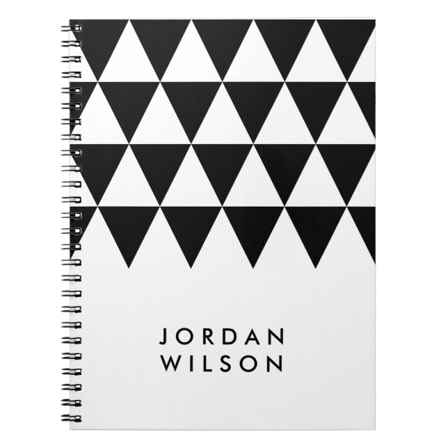 Vit minimalistisk modern svart triangel Mönster Anteckningsbok (Framsidan)