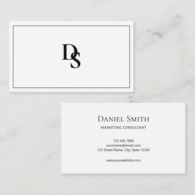Vit, minimalistisk Professionell Monogram Visitkort (Fram/baksida)