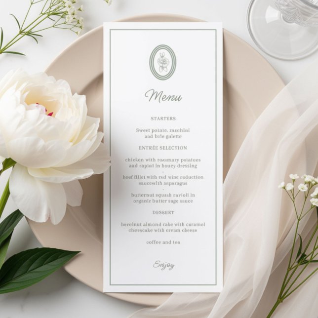 Vit | Minimalistisk Skript Blommig Bröllop  Meny (Skapare uppladdad)