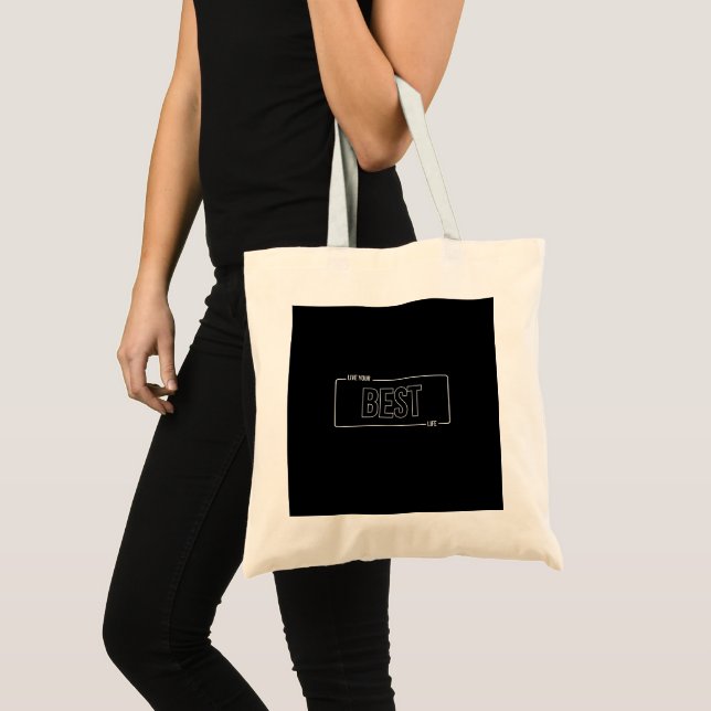 Vit minimalistisk Totebag - Lev ditt bästa liv Tygkasse (Framsida (produkt))