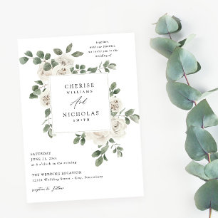 Vit mjuk Blommigt och eukalyptus Bröllop Inbjudningar