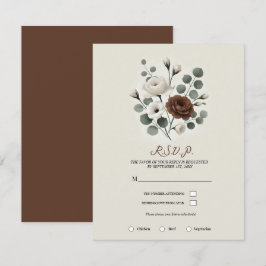 Vit Mocha Cream Modern Blommig Bröllop RSVP Inbjudningar