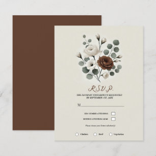 Vit Mocha Cream Modern Blommig Bröllop RSVP Inbjudningar