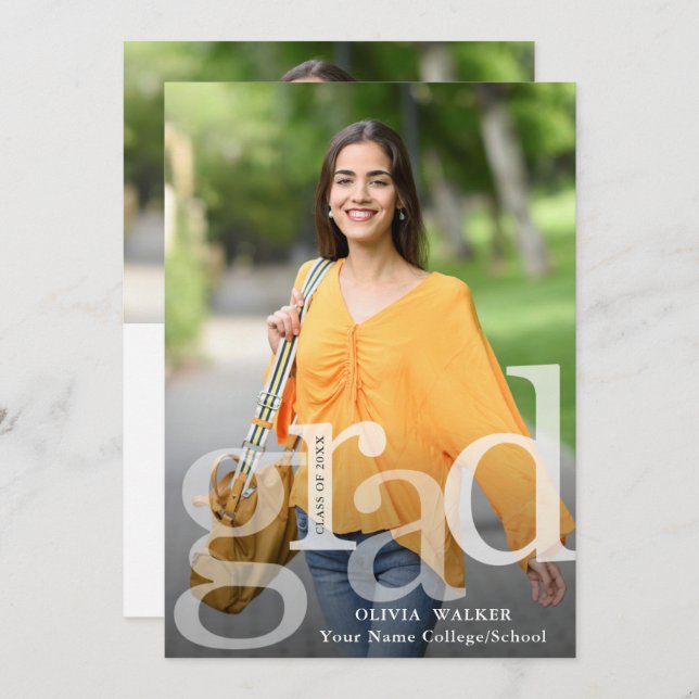 Vit modern 2-PHOTO-Studentfest Inbjudningar (Fram/baksida)