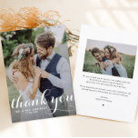 Vit Modern Calligraphy Photo Bröllop Tack Kort<br><div class="desc">Skicka tack till familj och vänner med det här anpassadets fototack. Den har ett modernt typografiskt fotoöverlägg. Anpassa genom att lägga till foto och information. Det här fototackkortet är perfekt för bröllop,  studenten,  födelsedagar och andra händelser.</div>