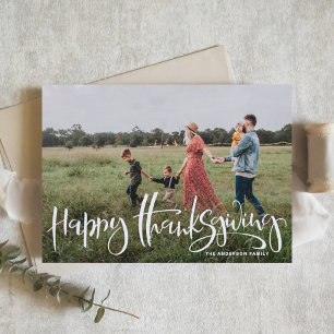 Vit Modern Calligraphy Photo Happy thanksgiving Julkort