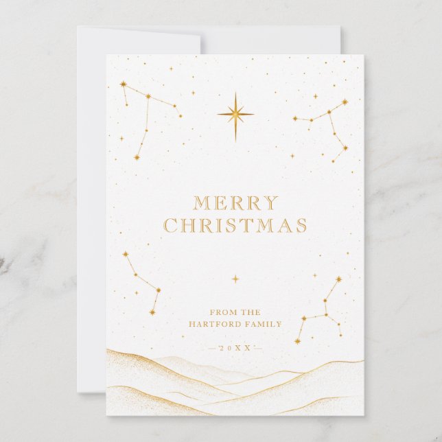 Vit Modern Celestial Jul Gold TMF26 Julkort (Framsida)