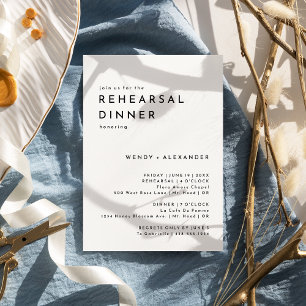 Vit modern, djärv Bröllop Rehearsal-middag Inbjudningar