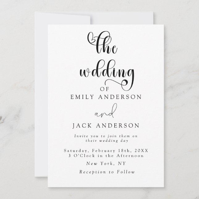 vit Modern Elegance Chic bröllopsinbjudan Inbjudningar (Framsida)