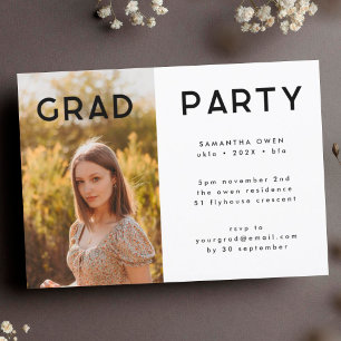 Vit Modern Elegant Botanicals Grad Photo Party Inbjudningar