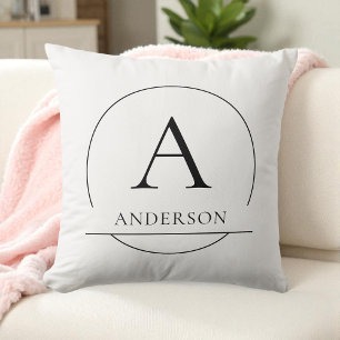 Vit Modern Enkel Anpassad Familjenamn Monogram Kudde