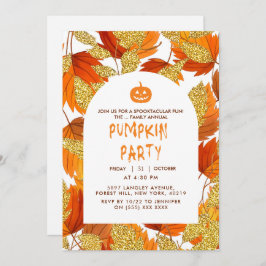 Vit | Modern Faux Glitter Lövs Halloween Inbjudningar