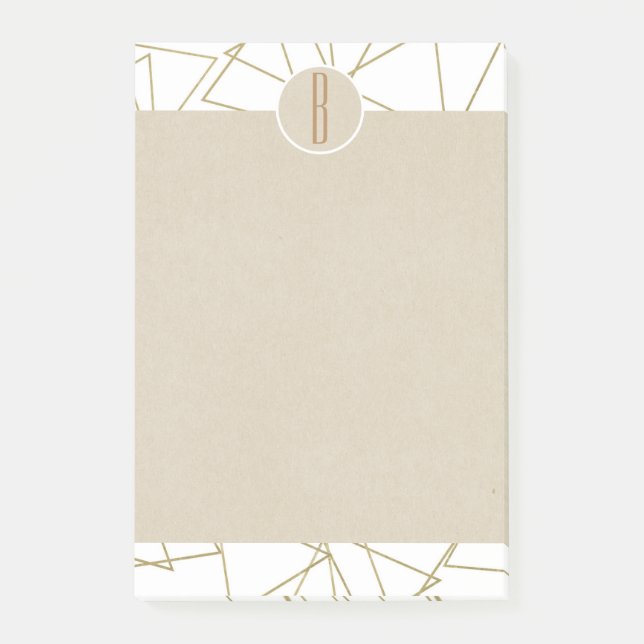Vit Modern Geometrisk Kraft Rustik Monogram Post-it Block (Framsida)