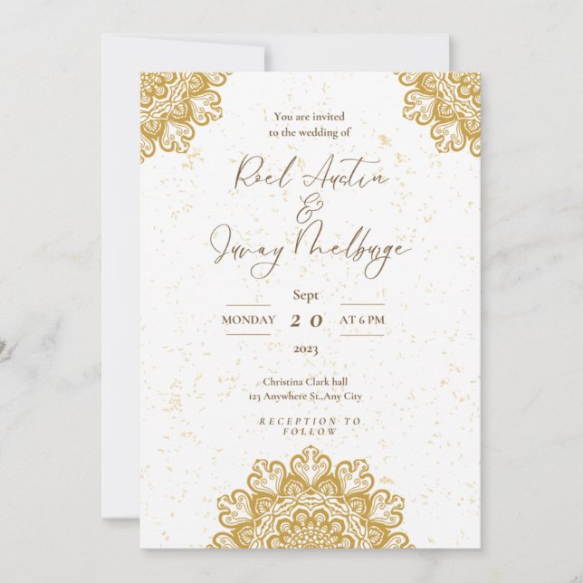 Vit Modern Guld  Inbjudningar (Framsida)