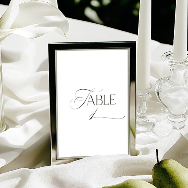Vit modern klassisk kalligrafi bordskort (This design is not editable. All table numbers can be found in the collection on this page.)