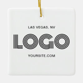 Vit modern logotyp i fyrkant julgransprydnad keramik