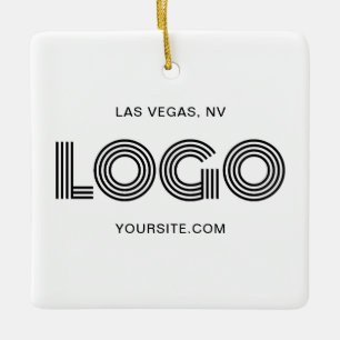 Vit modern logotyp i fyrkant julgransprydnad keramik