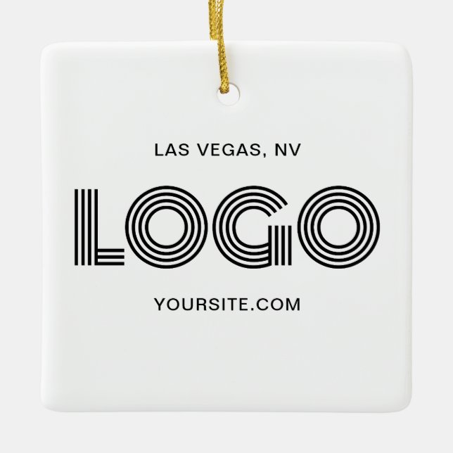 Vit modern logotyp i fyrkant julgransprydnad keramik (Framsida)