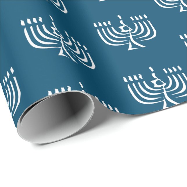 Vit Modern Menorah Wrapping Papper Presentpapper (Rullad Hörn)