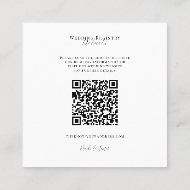 Vit Modern Minimal Bröllopspresentations QR-kod Fyrkantigt Visitkort (Baksida)