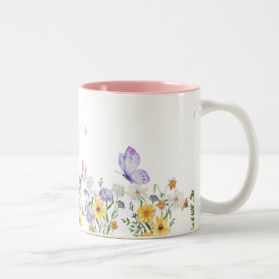 Vit, modern, minimalistisk Blommigt Två-Tonad Mugg