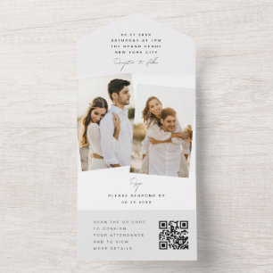 Vit Modern Minimalistisk Bröllopsfoto QR-kod RSVP