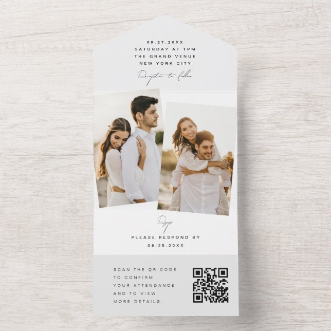 Vit Modern Minimalistisk Bröllopsfoto QR-kod RSVP (Insida)