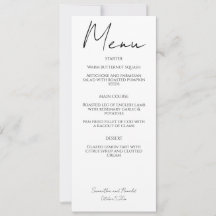 Vit, modern, minimalistisk kalligrafi Bröllop Menu