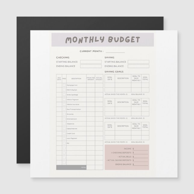 Vit modern, minimalistisk månadsbudgetplan (Fram/baksida)