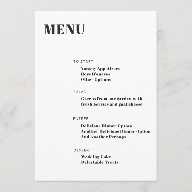 Vit, modern, minimalistisk meny för fet typografi (Framsida)