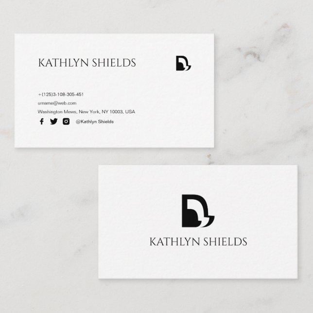 Vit modern serif-typografi minimalistisk  visitkort (Fram/baksida)