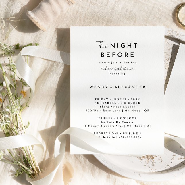 Vit Modern Skript Kvällen Före Övningsmiddagen Inbjudningar (Skapare uppladdad)