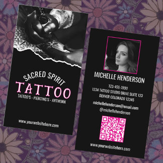 Vit Modern Text 2 Foto QR-kod Tattooist Visitkort