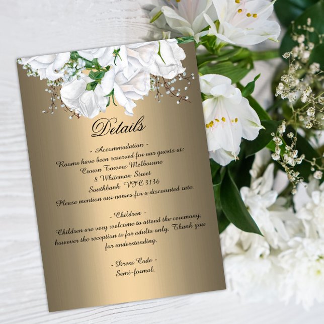 Vit Möhippa Bouquet Ro på Guld Bröllop Tilläggskort (Skapare uppladdad)